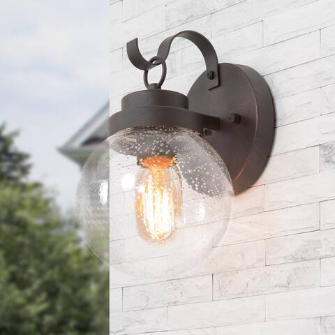 Modern 1-Light Seeded Glass Globe Outdoor Wall Sconce - L 6"x W 6.5"x H10"
