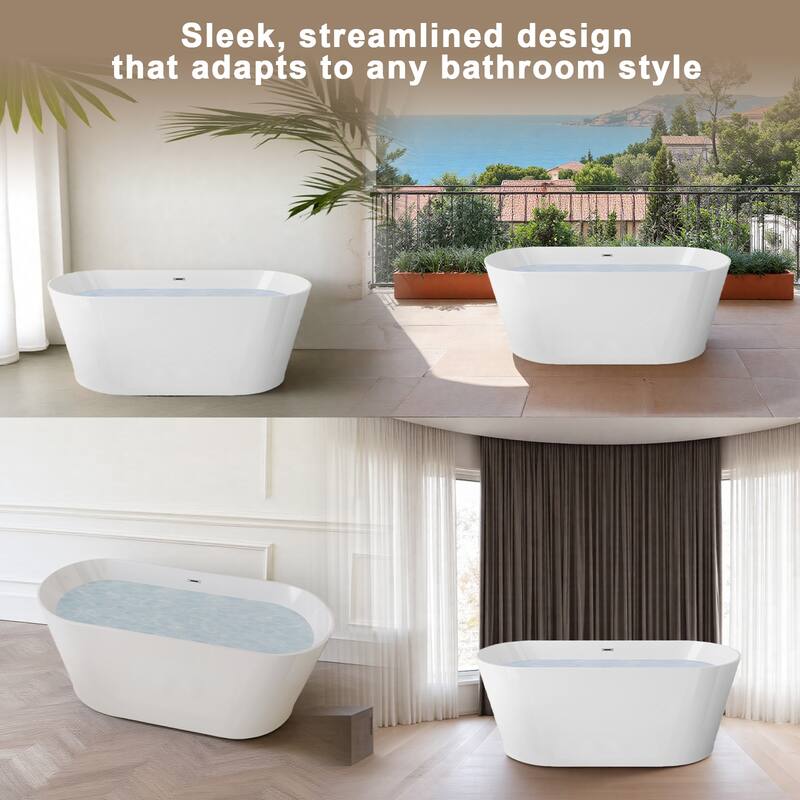 GDFStudio - Lillian Modern Freestanding Acrylic Soaking Bathtub with Ergonomic Comfort Design