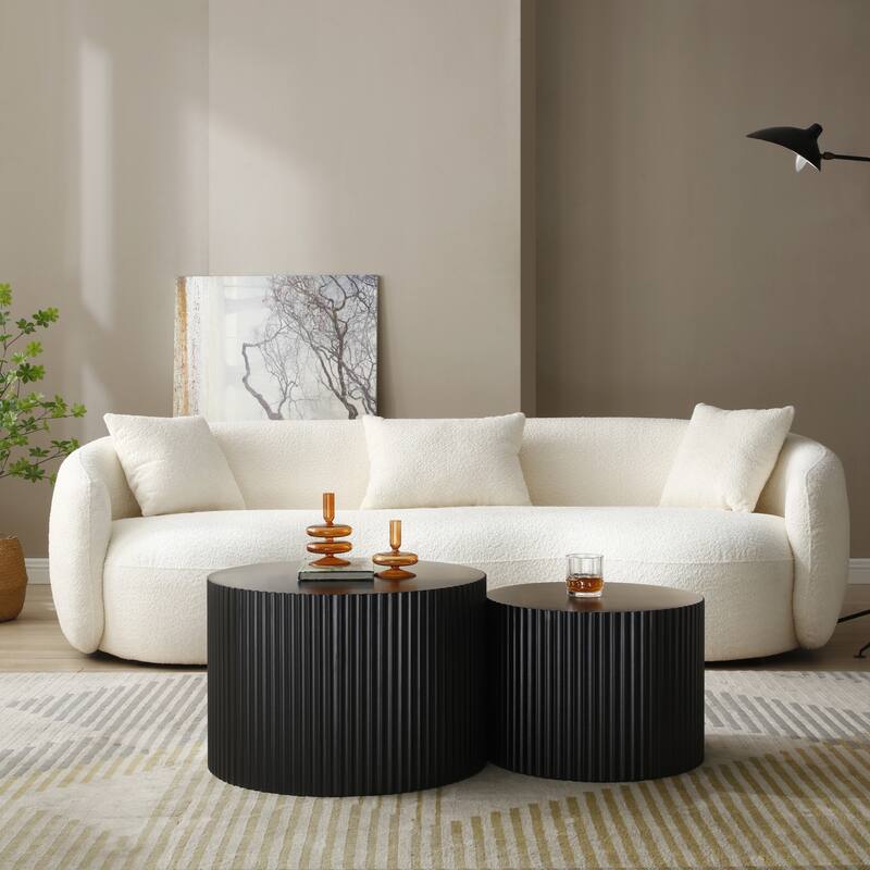 Modern Farmhouse Round Accent Nesting Side Coffee Table Set (Set of 2)