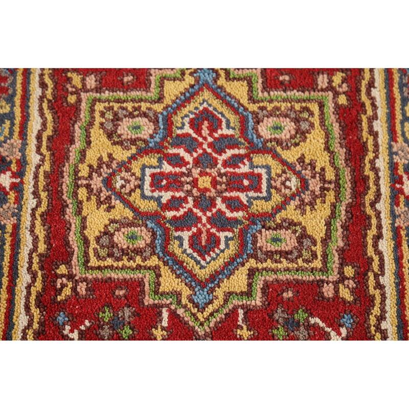 Red Geometric Heriz-Serapi Indian Accent Rug Hand-Knotted Wool Carpet - 2'0"x 3'0"