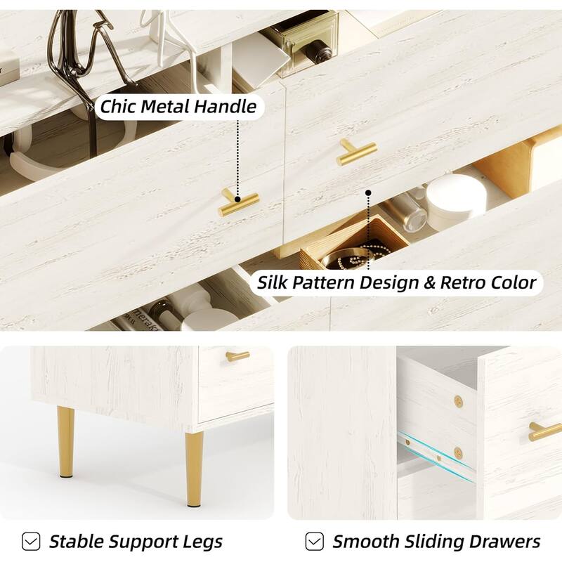 Farmhouse 6 Drawer Dresser, 47.2" Wide Rustic Wood Chest with Bar Handles, Vintage Storage Organizer for Bedroom