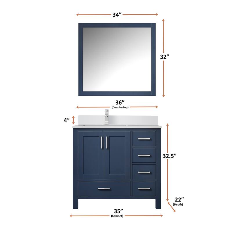 Jacques 36 in. W x 22 in. D Left Offset White Bath Vanity, Cultured Marble Top, Faucet Set, and 34 in. Mirror