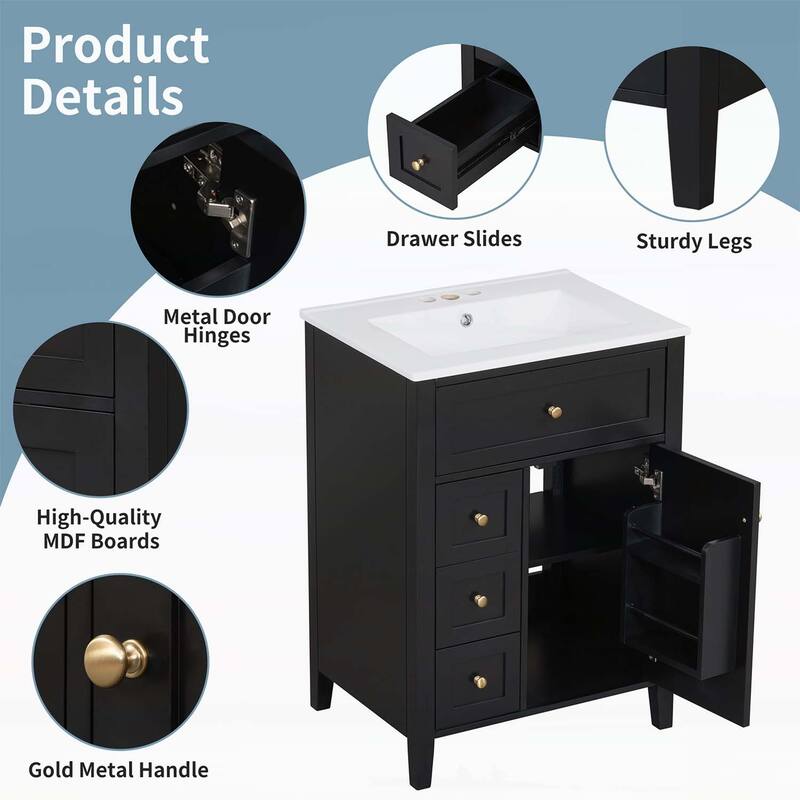 Freestanding Vanity Set with 3 Drawers,Adjustable Shelf