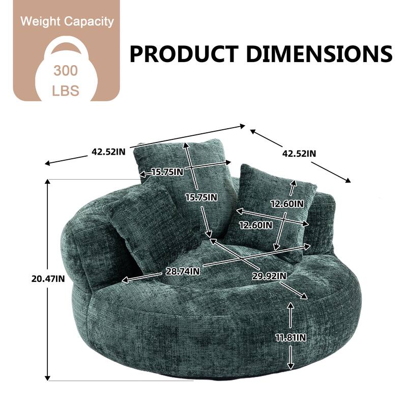 Chenille Upholstered Durable Comfort Lounger High Back Bean Bag Lazy Sofa With Three Pillows