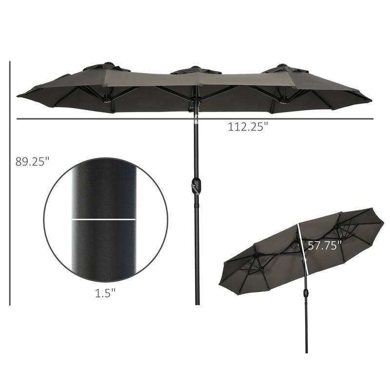 Outsunny Double-sided Patio Umbrella 9.5' Large Outdoor Market Umbrella with Push Button Tilt and Crank, 3 Air Vents and 12 Ribs