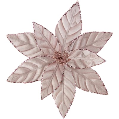 Glittered Poinsettia Christmas Floral Pick Clip-On Ornament - 10" - Pink