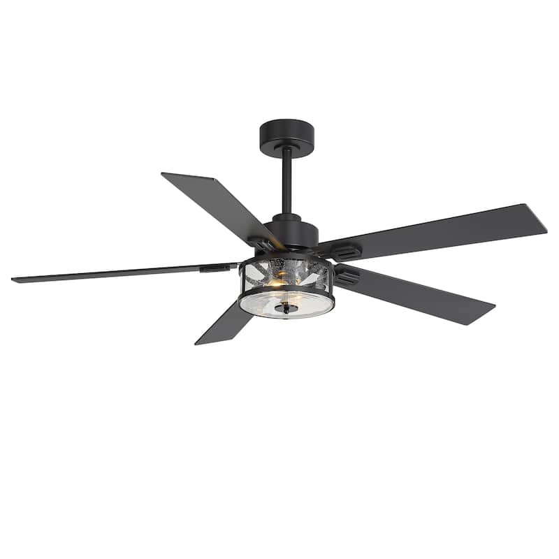 56" Reversible 5-Blade Glass Shade Ceiling Fan Chandelier with Light and Remote