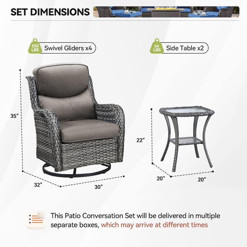 6 Pieces Outdoor Gliders Swivel Chairs with Table with 5-Inch Thick Cushions
