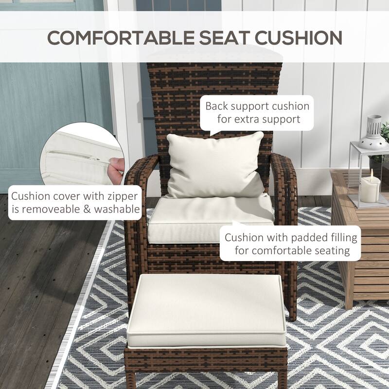 Outsunny Patio Wicker Adirondack Chair With Ottoman, Outdoor Fire Pit Chair With Cushions