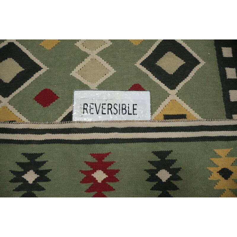 Hand Woven Oriental 100% Wool Carpet Southwestern Tribal Green Kilim Area Rug - 8' 1'' X 4' 10''