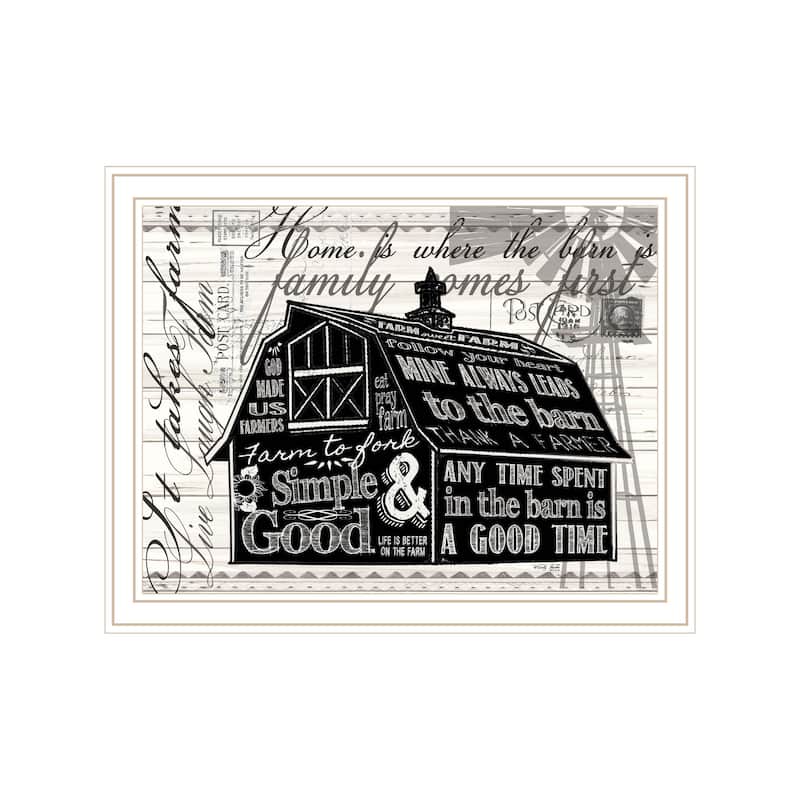 TrendyDecor4U Contemporary "SIMPLE & GOOD BARN" Framed Print Wall Art - White