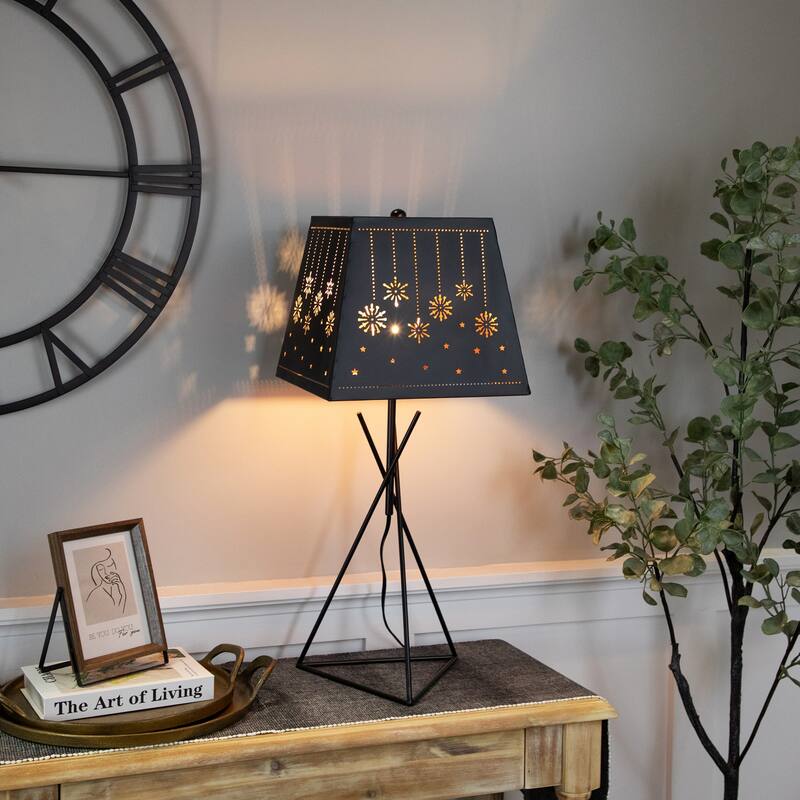 Snowflakes and Stars Iron Table Lamp with Shade - 27.75" - Black and Copper - 27.75