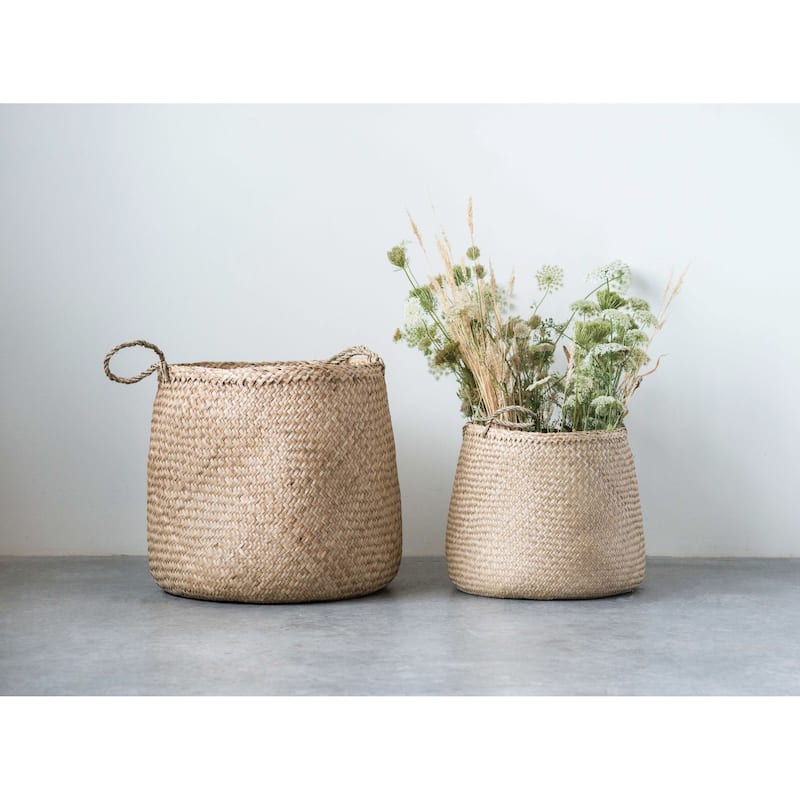 Beige Woven Seagrass Basket with Handles (Set of 2 Sizes)