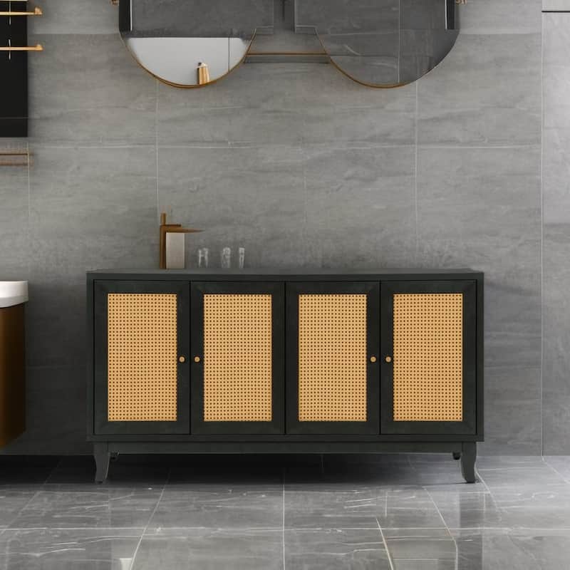 Handcrafted Premium Grain Panels,Rattan Sideboard Buffer Cabinet