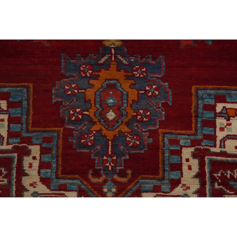 Hand Knotted Oriental 100% Wool Carpet Traditional Geometric Red Tabriz Runner Rug - 13' 7'' X 3' 8''