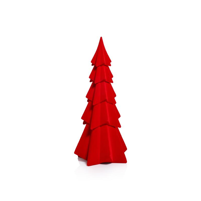 Flocked Decorative Trees - Holiday Tabletop Décor, Set of 4 - 15.5" - Red