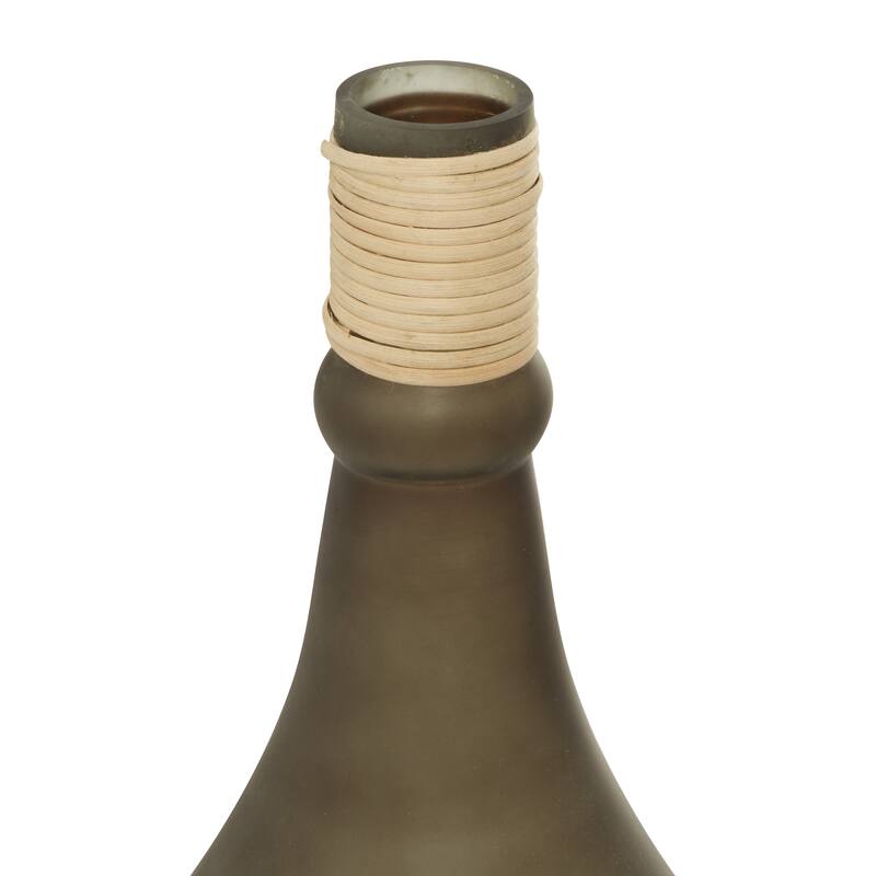 Black or Clear Glass Vase with Rattan Detail