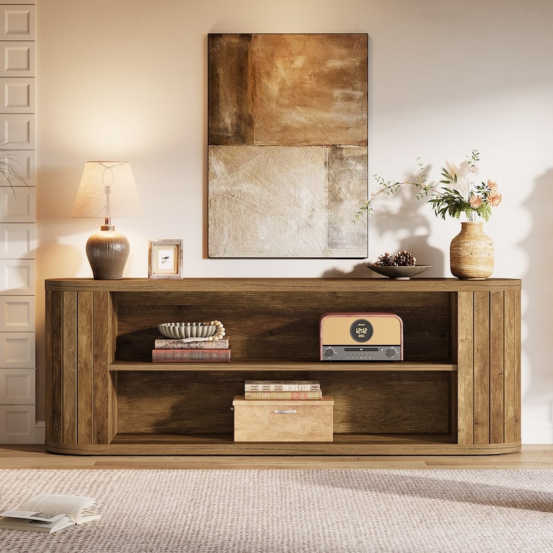63" Farmhouse Entertainment Center with 3-Tier Storage Shelf