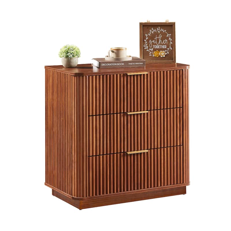 3 Drawers Drasser 2pcs, 27.6'' Wide Modern Chest Of Drawers Curved Wave Design,Nightstand,Wood Drawer Organizer