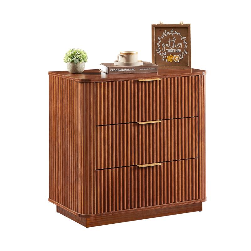 GDF Studio - Halden Modern 3-Drawer Dressers with Wave Design, Bedroom Storage Organizer (Set of 2)