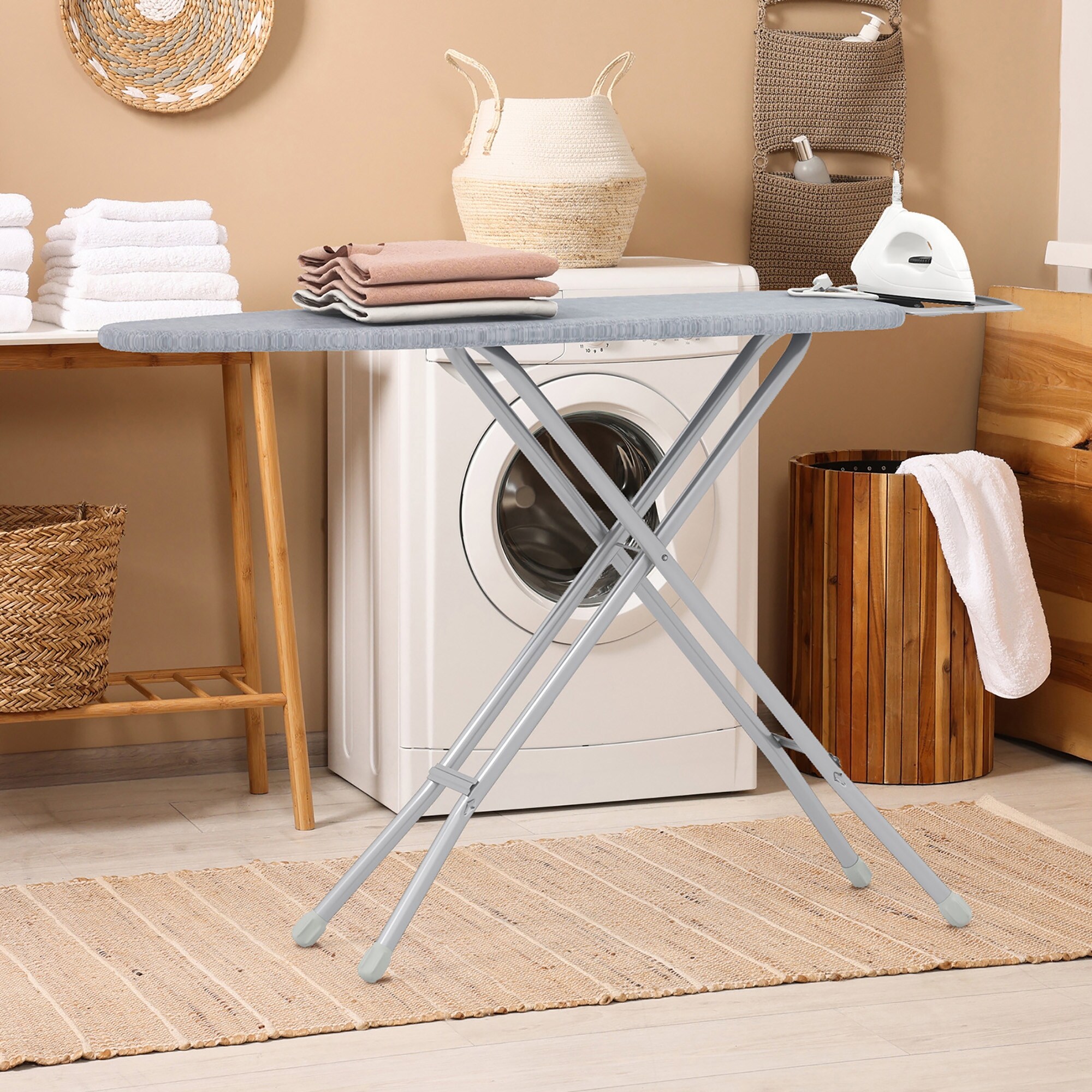 Gymax 57'' x 15'' Foldable Ironing Board w/ 7-Level Height - On
