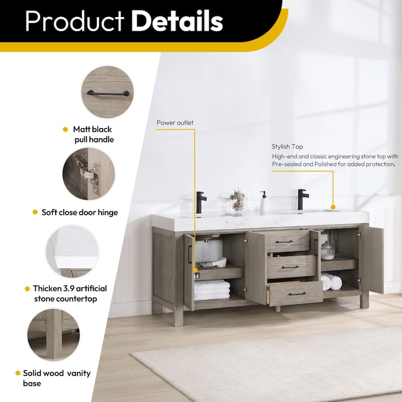Miseno MV-NM-703872 León 72" Free Standing Double Basin Vanity Set