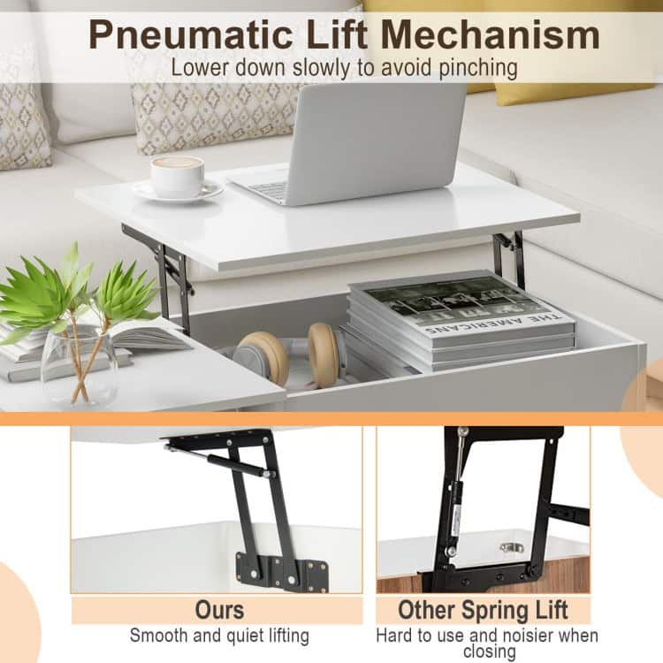 Multifunctional Coffee Table with Lift Top and Storage Shelves - 40" x 20" x 18"-23.5"(L x W x H)
