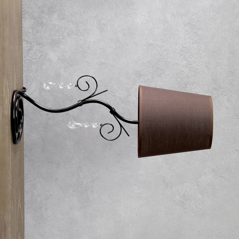 Winding Metal Table Lamp with Tapered Drum Shade - 19" - Black and Brown