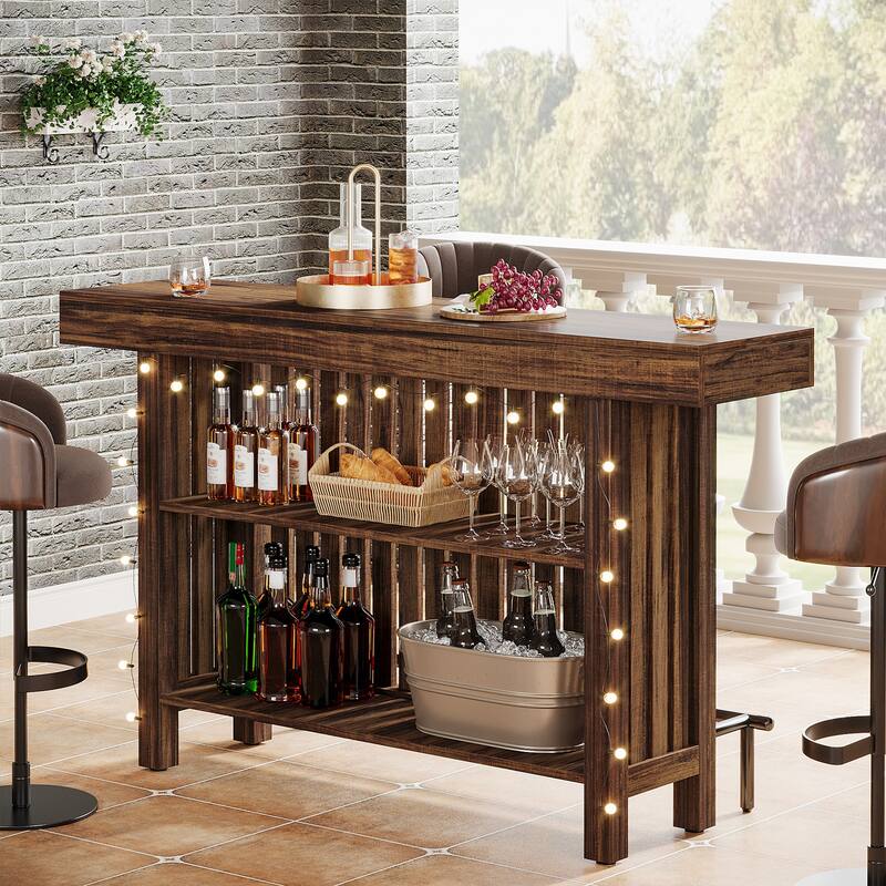 Home Bar Unit, Modern 2-Tier Bar Table with Footrest - 15.75"D x 62.99"W x 41.54"H