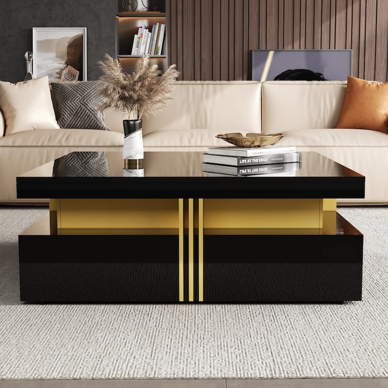 43.3" Modern Glossy Square Storage Coffee Table with 4 Drawers
