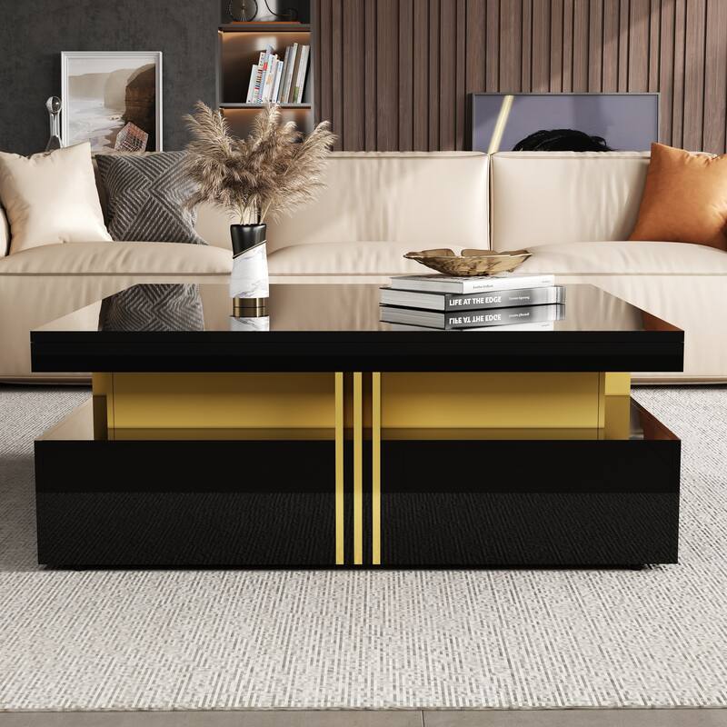 Modern Glossy Square Storage Coffee Table with Drawers