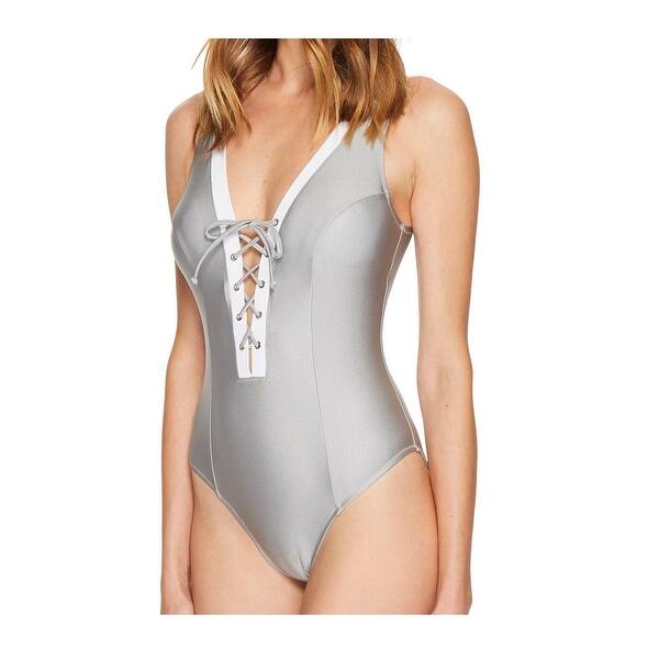 Shop Letarte Silver Womens Size Large L Lace Up One Piece Swimsuit