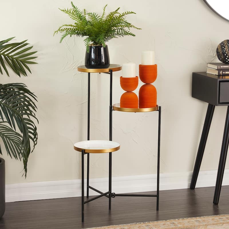 White, Orange or Blue Metal Foldable 3 Tier Plantstand with Enameled Interior - 22 x 18 x 32