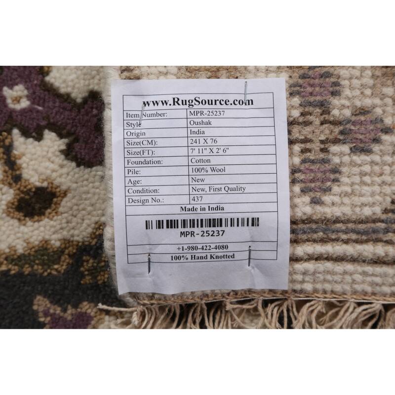 All-Over Ivory Oushak Oriental Runner Rug Handmade Wool Carpet - 2'6" x 7'11"