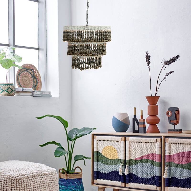 3-Tier Draped Wood Bead Chandelier