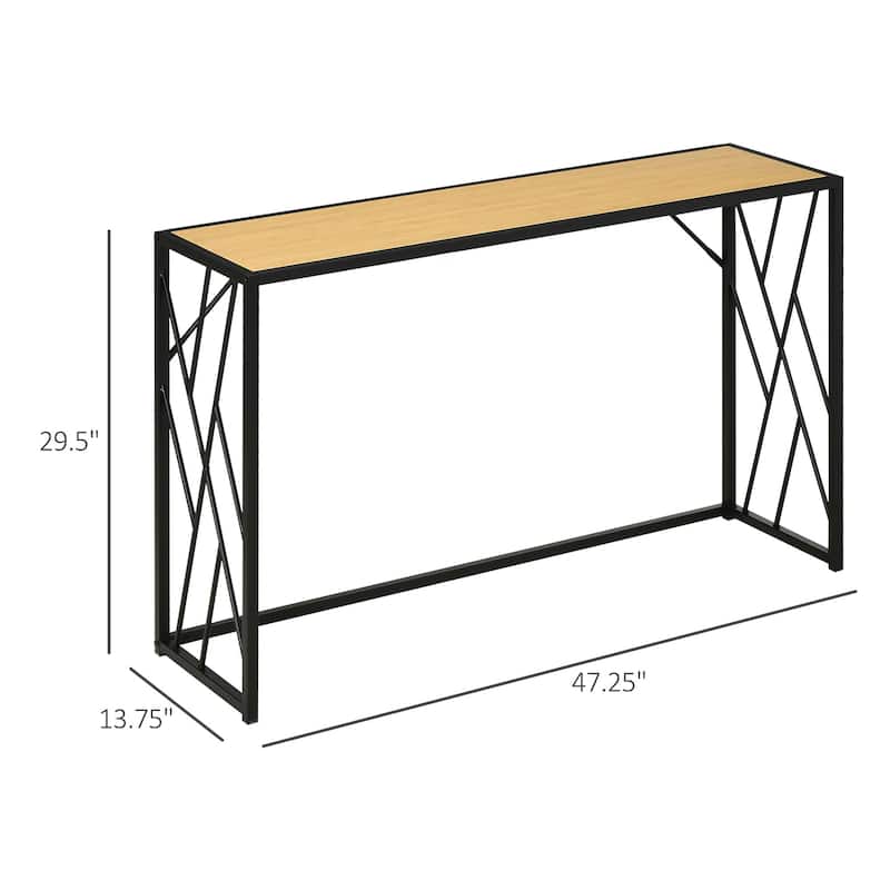 HOMCOM 47.25" Console Table, Industrial Sofa Table with Metal Frame for Living Room, or Hallway, Natural/Black