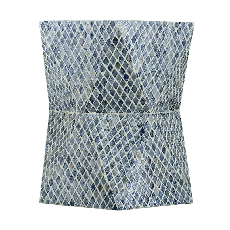 Geometric Capiz Shell Inlay Accent Stool - 19.75" - Blue and White