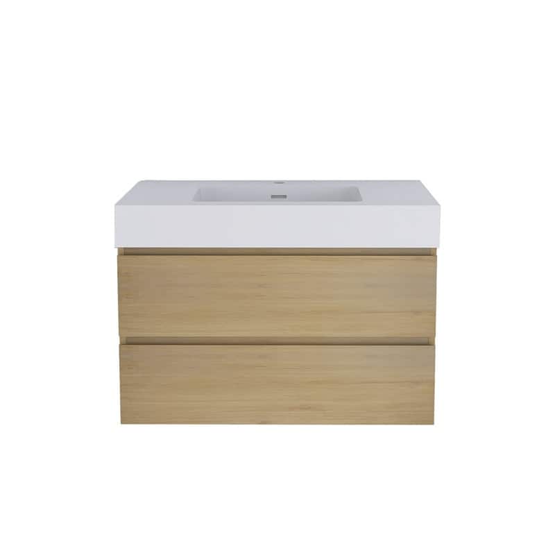 24/30/36 inch Wall-Mounted Bathroom Vanity Set in Oak with Integrated Resin Sink