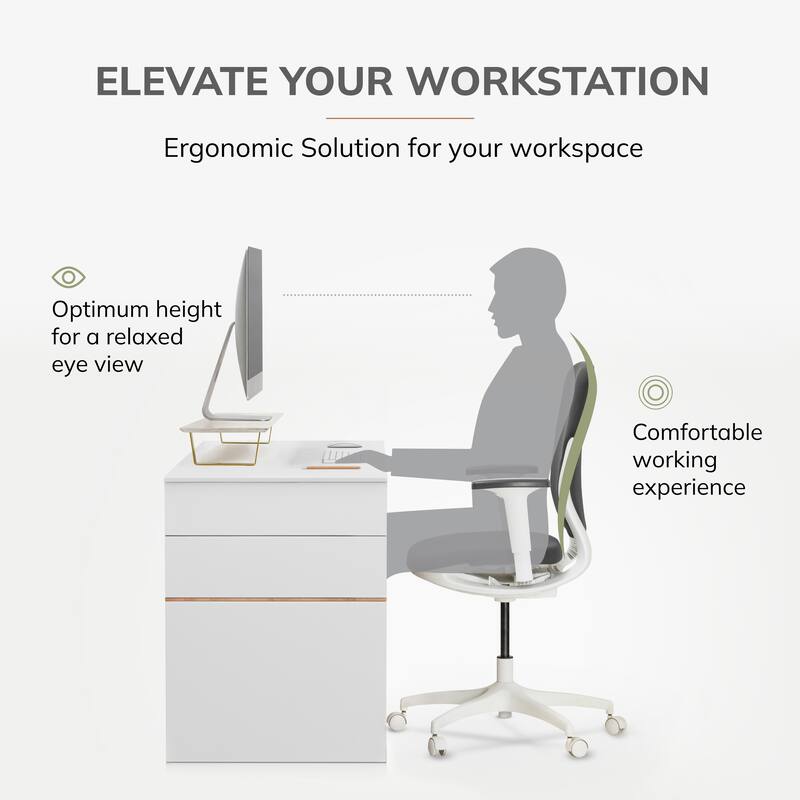 Jani Wood Monitor Stand Riser Desk - Ergonomic Design Stand, Desktop Organizer Table for Home, Office Workspace, Gaming Desk