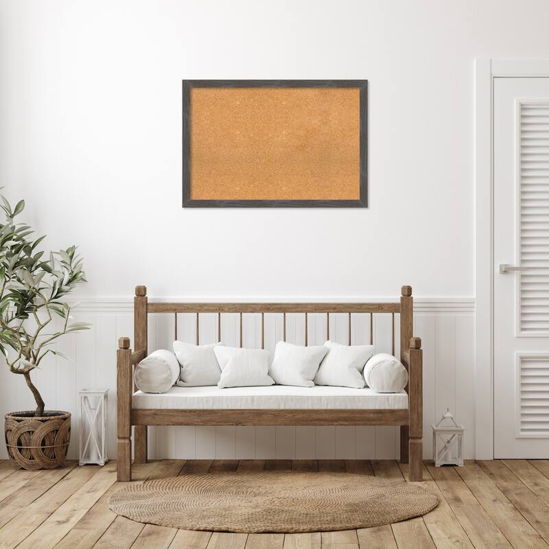Woodridge Rustic Grey Wood Framed Natural Corkboard Bulletin Board