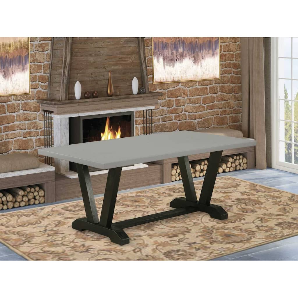 Rectangular Dining Table 40x72 Inch - V-Style Base with Black Legs and Cement Top Finish - 40