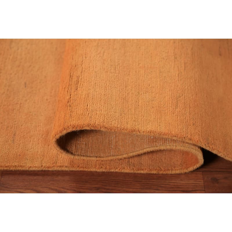 Modern Gabbeh Oriental Area Rug Handmade Orange Solid Wool Carpet - 4'11" x 6'7"