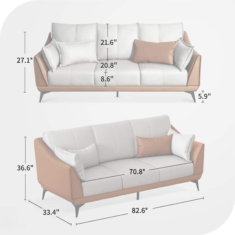 Modern Faux Leather 3-Seater Sofa with Black Legs - 83.46"