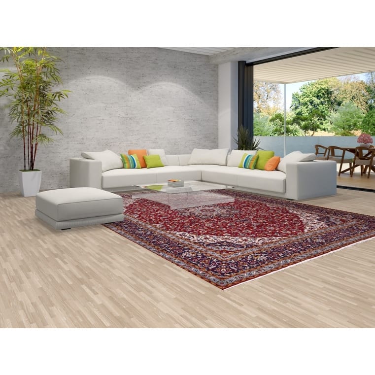 Traditional Red Kashan Turkish Rug Living Room Machine Made Carpet - 9'7" x 12'10"
