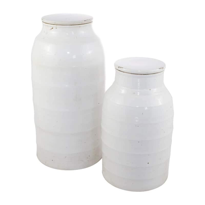 Busan White Flat Lidded Jar Short