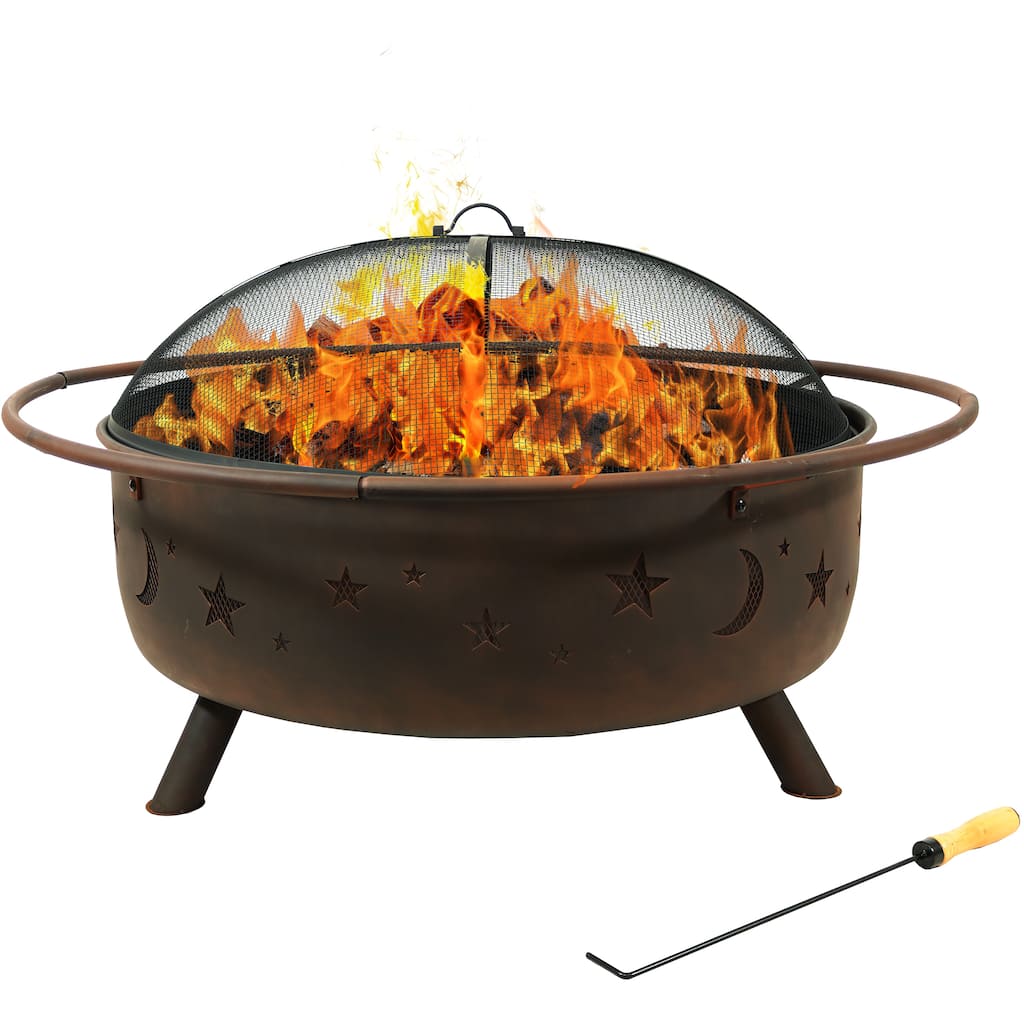 Sunnydaze Cosmic Outdoor Patio Wood-Burning Fire Pit with Spark Screen - 42-Inch