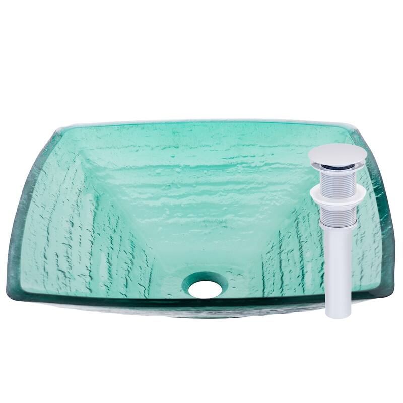 Miseno Square 18-1/4" Tempered Glass Vessel Bathroom Sink - Polished Chrome Drain