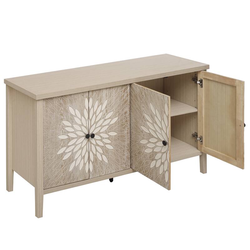 GDFStudio - Oakvista Modern Wooden Storage Sideboard Buffet Cabinet with 4 Doors and Adjustable Shelves