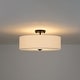 preview thumbnail 25 of 57, French Country Brass Round White Linen Drum Ceiling Light