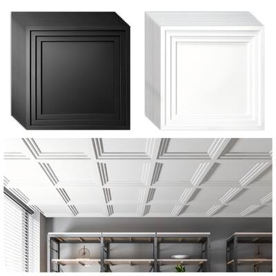 Atr3d 12pcs 24"x24" PVC 3D Wall Panel Ceiling Tile White or Black Cover 48 Sq.Ft.